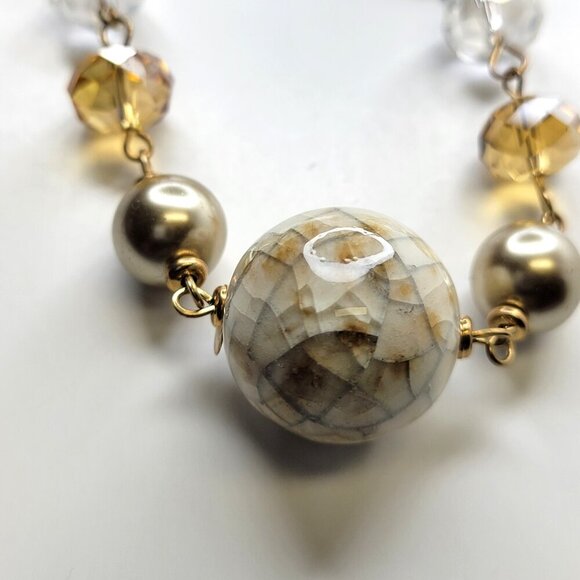 Gold Beads and White Pearls Long Necklace - Picture 5 of 16